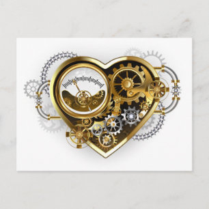 Steampunkherz mit Manometer Postkarte