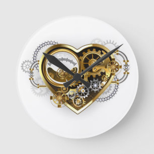 Steampunkherz mit Manometer Runde Wanduhr