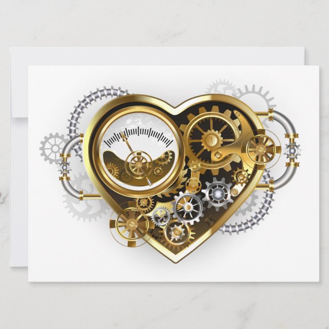 Steampunkherz mit Manometer Save The Date (Vorderseite)