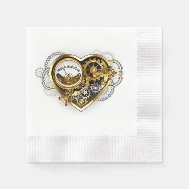 Steampunkherz mit Manometer Serviette (Vorderseite)