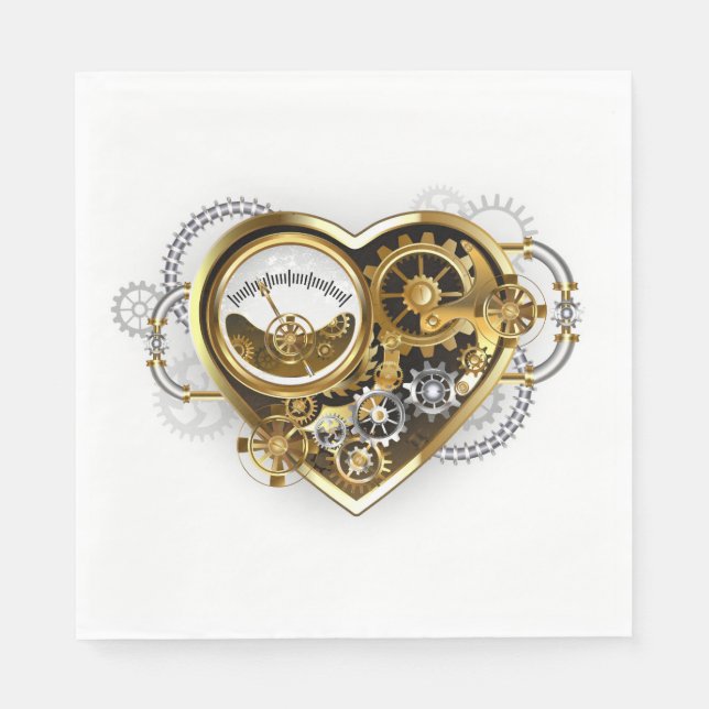 Steampunkherz mit Manometer Serviette (Vorderseite)