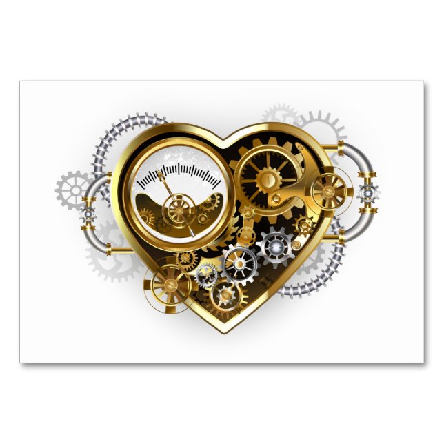 Steampunkherz mit Manometer Tischnummer (Vorderseite)