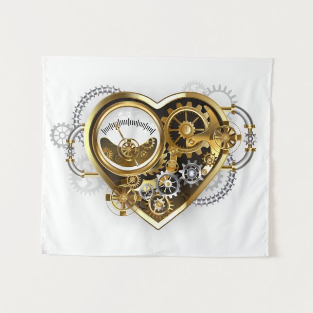 Steampunkherz mit Manometer Wandteppich (Vorderseite (Horizontal))