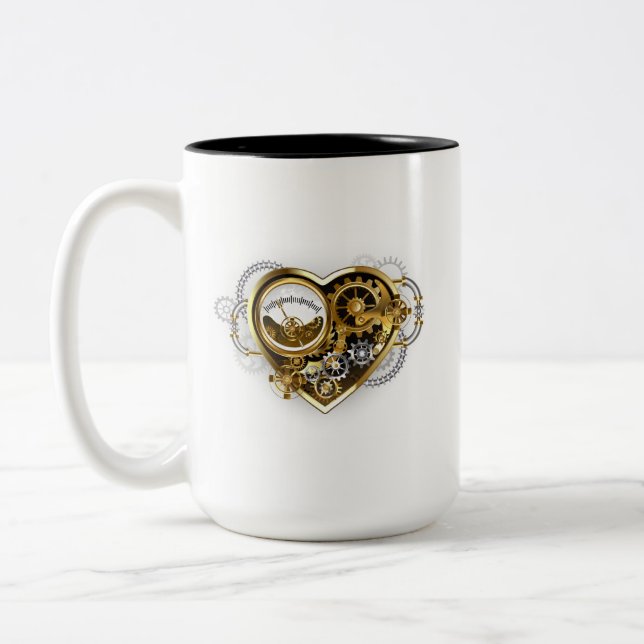 Steampunkherz mit Manometer Zweifarbige Tasse (Links)