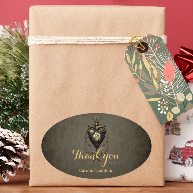 Steampunkherz Ovaler Aufkleber (Feiertag)