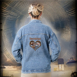 Steampunkherz und Geflügel mit Monogrammname Jeansjacke