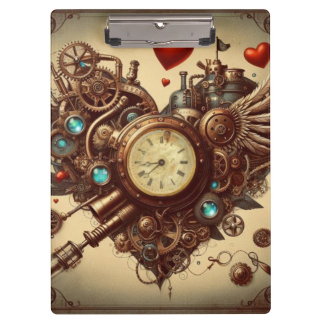 Steampunkherz/Valentinstag Klemmbrett (Vorderseite)
