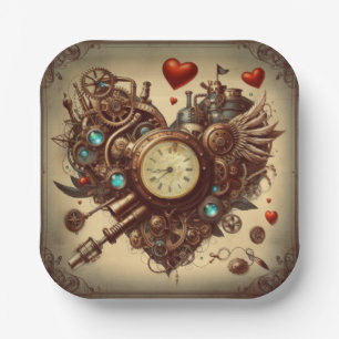 Steampunkherz/Valentinstag Pappteller