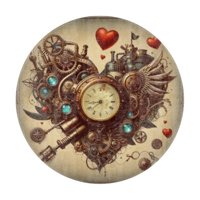 Steampunkherz/Valentinstag Schneidebrett (Vorderseite)