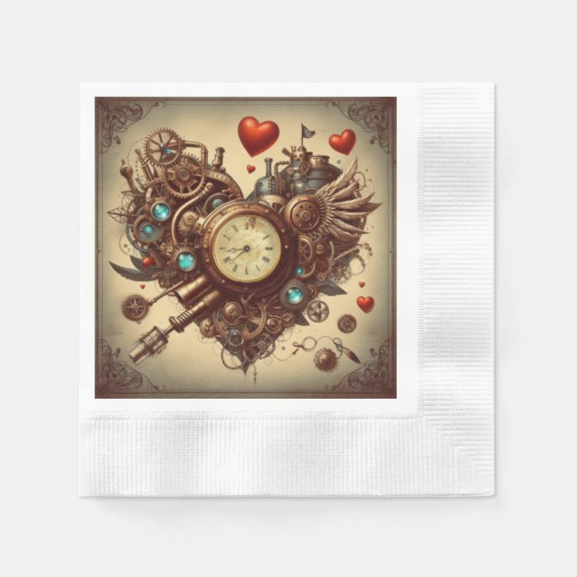 Steampunkherz/Valentinstag Serviette (Vorderseite)