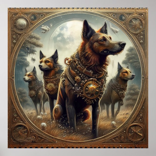Steampunkhunde auf der Jagd Poster (Vorne)