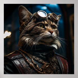 Steampunkkatze in Uniform Retro Poster