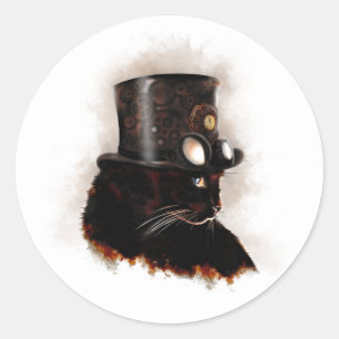 Steampunkkatze Runder Aufkleber