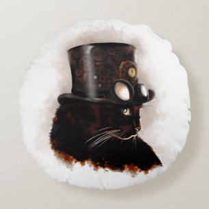 Steampunkkatze Rundes Kissen