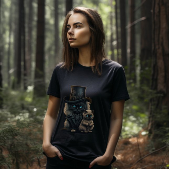 Steampunkkatzen: Viktorianische Hats & blaue Augen T-Shirt (Von Creator hochgeladen)