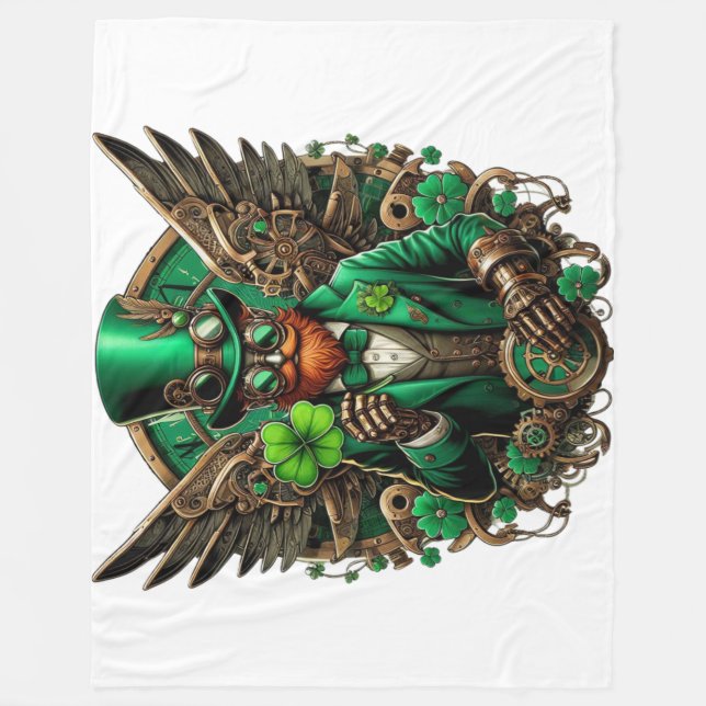 Steampunkklee am St. Patrick's Day Fleecedecke (Vorderseite)