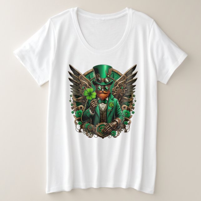Steampunkklee am St. Patrick's Day Große Größe T-Shirt (Design vorne)