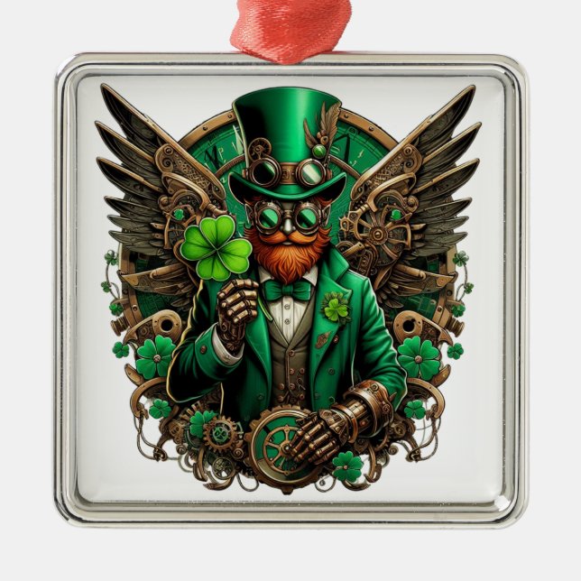 Steampunkklee am St. Patrick's Day Ornament Aus Metall (Vorne)