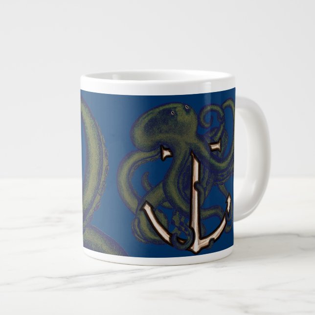 Steampunkoktopus über Anker Jumbo-Tasse (Vorderseite Rechts)