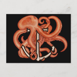 Steampunkoktopus über Anker Postkarte