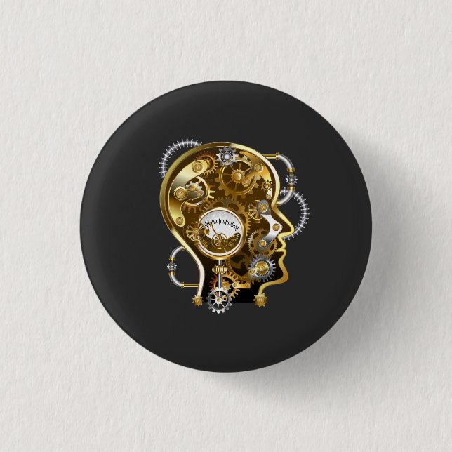 Steampunkopf mit Manometer Button (Vorderseite)
