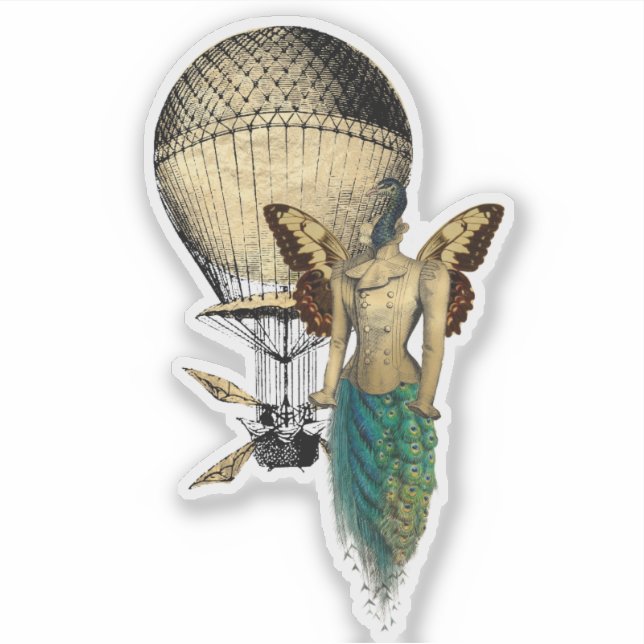 Steampunkpfau- und Flammmaschine Aufkleber (Vorderseite)