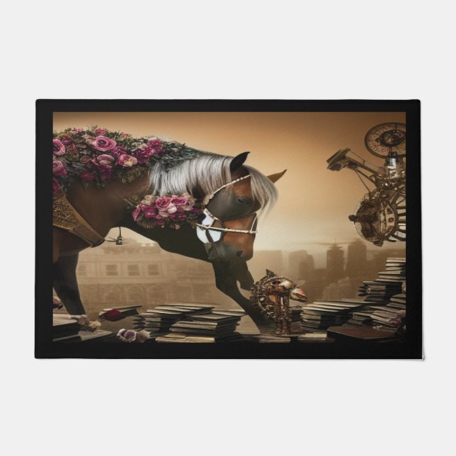 Steampunkpferd mit Rose Door Mat Fußmatte (Vorderseite)