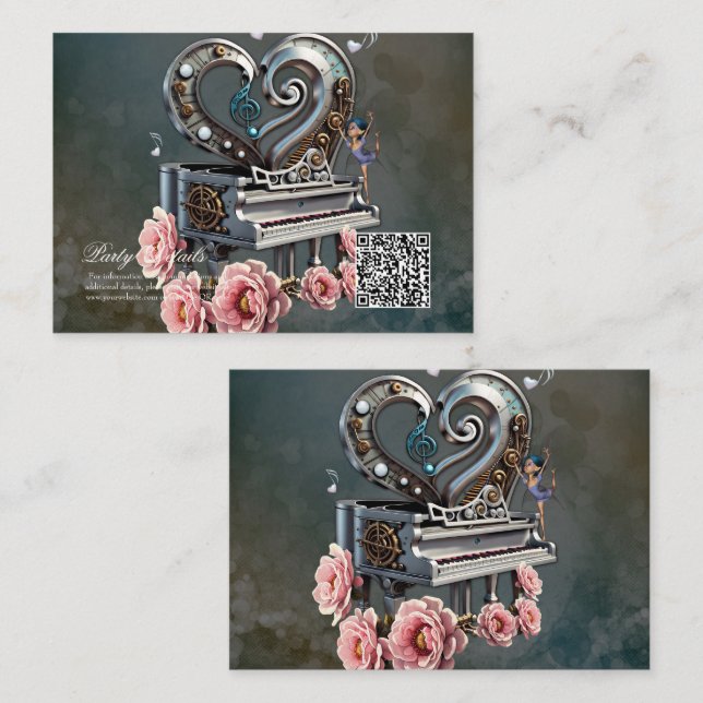 Steampunkpiano mit Herz Begleitkarte (Vorne/Hinten)