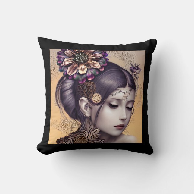 SteampunkPrinzessin mit kugelfarbener Blume Kissen (Vorderseite)