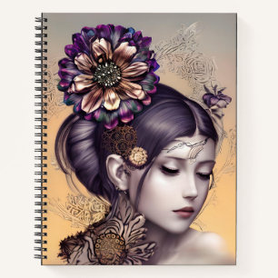 SteampunkPrinzessin mit kugelfarbener Blume Notizbuch