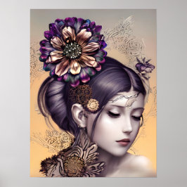SteampunkPrinzessin mit kugelfarbener Blume Poster