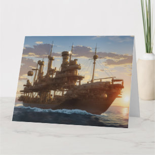 Steampunkschiff auf See Karte