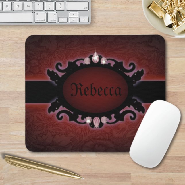 Steampunkschwarz und rotes gotisches Monogramm Mousepad (steampunk black and red gothic monogram mouse pad)