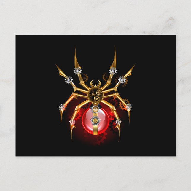 Steampunkspinne auf schwarz ankündigungspostkarte (Vorderseite)