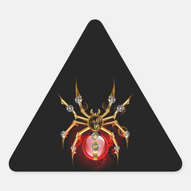 Steampunkspinne auf schwarz dreieckiger aufkleber (Vorderseite)
