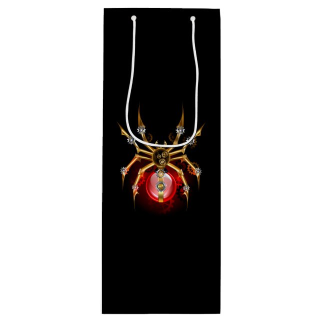 Steampunkspinne auf schwarz geschenktüte für weinflaschen (Vorderseite)