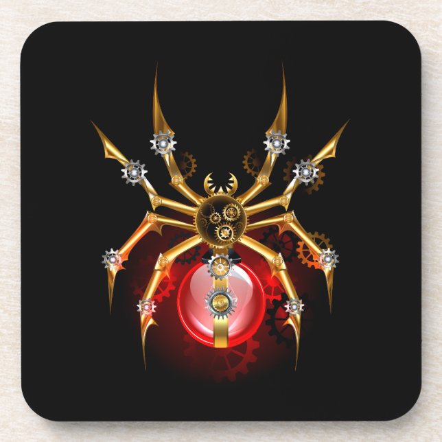 Steampunkspinne auf schwarz getränkeuntersetzer (Vorderseite)