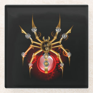 Steampunkspinne auf schwarz glasuntersetzer