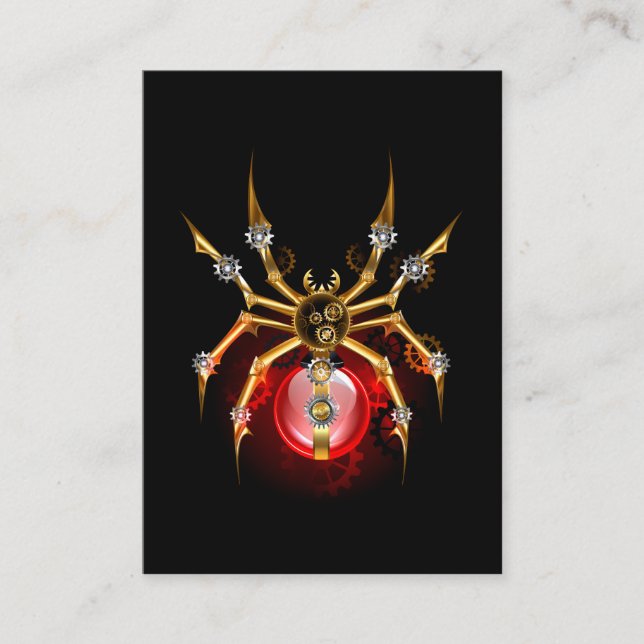 Steampunkspinne auf schwarz hinweiskarte (Vorderseite)