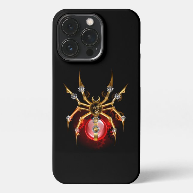Steampunkspinne auf schwarz iPhone hülle (Rückseite)