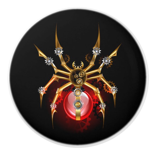 Steampunkspinne auf schwarz keramikknauf (Vorderseite)
