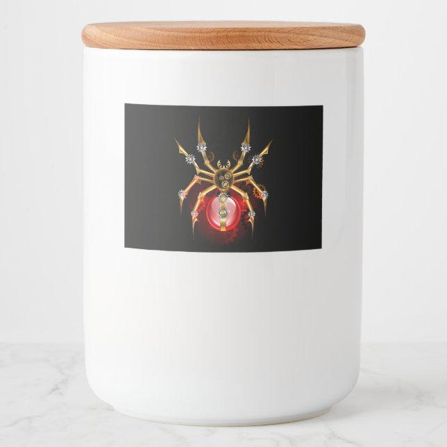 Steampunkspinne auf schwarz lebensmitteletikett (Vorderseite)