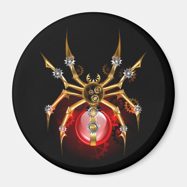 Steampunkspinne auf schwarz magnet (Vorne)