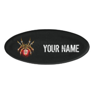 Steampunkspinne auf schwarz namenschild