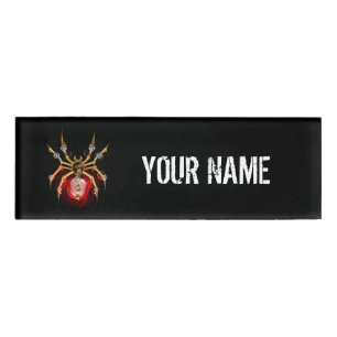 Steampunkspinne auf schwarz namenschild