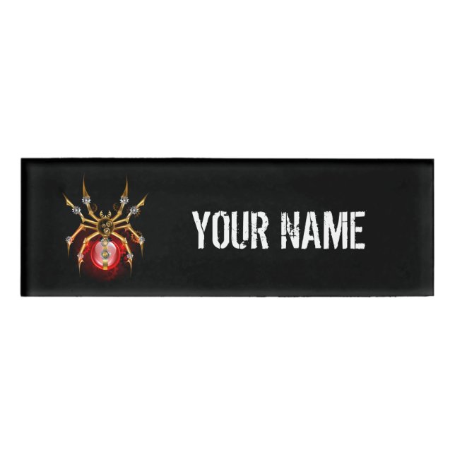 Steampunkspinne auf schwarz namenschild (Vorderseite)