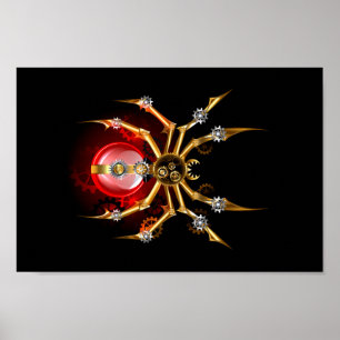 Steampunkspinne auf schwarz poster