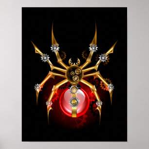 Steampunkspinne auf schwarz poster
