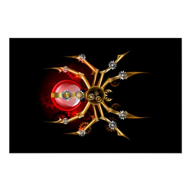Steampunkspinne auf schwarz poster (Vorderseite)