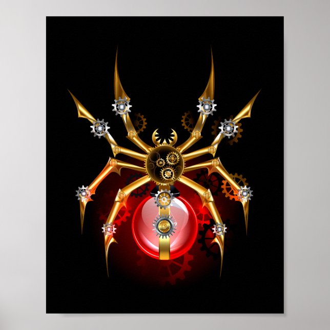 Steampunkspinne auf schwarz poster (Vorne)